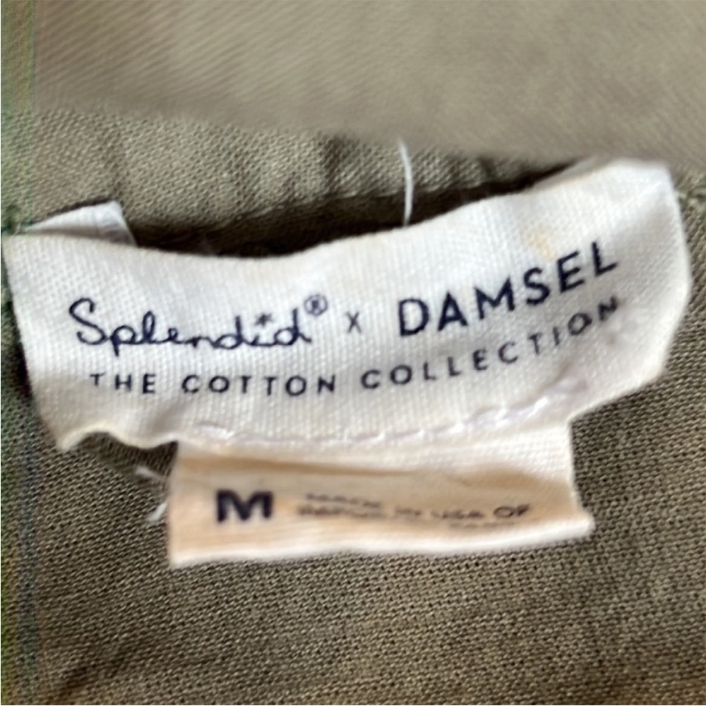 Splendid x Damsel Cotton Collection Army Green Button Up Blouse Women's Size M - Picture 8 of 10
